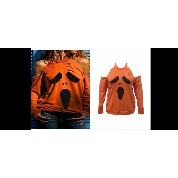Orange scary sweatshirt, skull sweatshirt, size 14 - Picture 3 of 7
